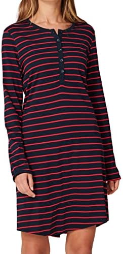 Schiesser Damska koszula nocna z długim rękawem, bawełna, modal, z listwą guzikową - Nightwear, niebieski