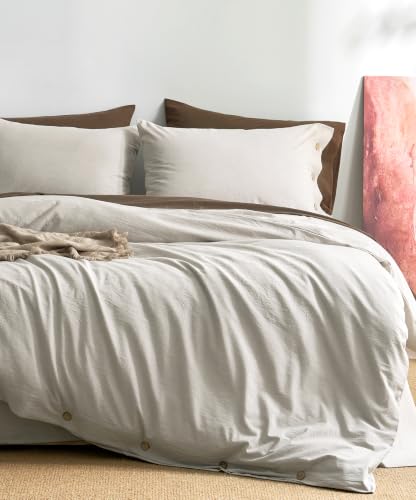 Image of JELLYMONI 100% Washed Cotton Natural Gray Duvet Cover Cal King | OEKO-TEX Certified, Soft, Breathable Linen-Look Bedding with Natural Wrinkle Texture, Button Closure, 3-Piece Set, 104 inchx98 inch