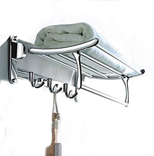 RESKA Stainless Steel Folding Towel Rack (1.5 feet Long / 18 inch) with Hooks for Bathroom