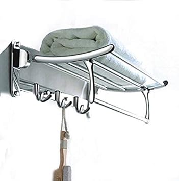 RESKA High Grade Stainless Steel Folding Towel Rack (1.5 feet Long / 18 inch) with Hooks for Bathroom