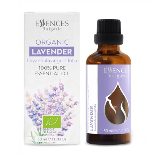 Essences Bulgaria Aceite Esencial de Lavanda Orgánico 50ml | Lavandula angustifolia | 100% Puro y Natural | Sin Diluir | Grado Terapéutico | Granja Familiar | Destilado al Vapor | Sin OMG | Vegano