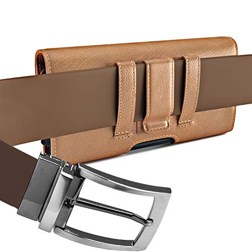 De-Bin Belt Holster Case Designed for iPhone 12 & 11 Pro Max, iPhone Xs Max, 7 Plus 8 Plus 6s Plus Holster, Belt Case with Belt Clip Cell Phone Pouch Fits Apple Large iPhone with Other Case on -Brown - Thumbnail 5