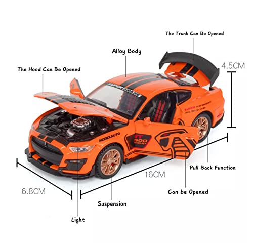 Image of Metal Pull Back Diecast Car 1:32 Mustang Viper GT500 Pull Back Car Model with Sound Light Boys Gifts Toys for Kids【Pack of 1】