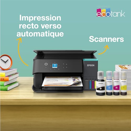 Epson EcoTank ET-2955 Imprimante à Réservoirs D’Encre | Maison & Petit Bureau | Wi-FI | A4 | Imprimer, Copier, Numériser | Écran LCD 3,7cm | Impression Recto Verso Auto | Jusqu’à 3 Ans d’Encre Inclus