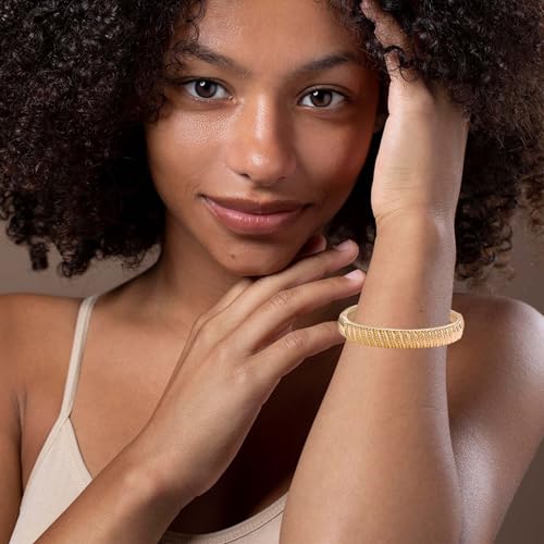 Novastar 14K Real Gold Plated Flat Ribbed Bangle Bracelets for Women | Gold Cuff Bangles for Girls2