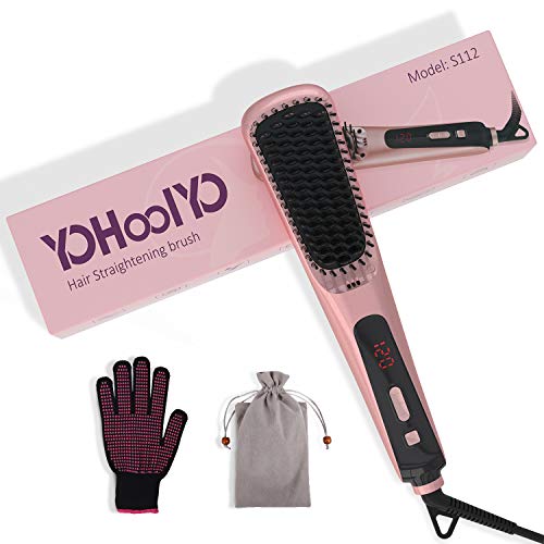 YOHOOLYO Brosse Lissante Chauffante Cheveux Ionique Affichage LED Brosse Soufflante Céramique Réglable Brosse de chauffage électrique Anti-brûlure Pour Faire les Cheveux Bouclés/Lissés