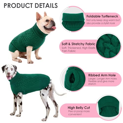 AOFITEE Dog Sweaters for Large Dogs, Large Dog Sweater for Male Female Dogs, Turtleneck Pet Sweatershirt for Christmas Holiday, Winter Knitwear Pullover for Boston Terrier, French Bulldog, Green, L by AOFITEE - Image 6