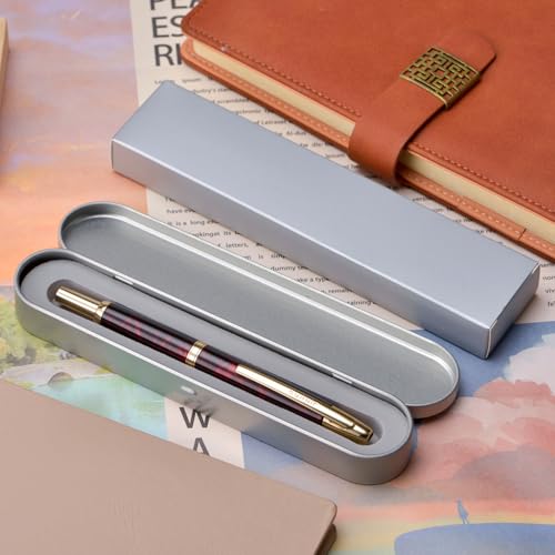 Image of Jinhao 10 Press Fountain Pen with Box, Marble Red Retractable Fine Nib with Ink Converter Set (Golden Clip)