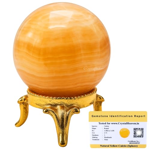Image of Certified Yellow Calcite Banded Crystal Ball for Meditation - Premium Crystal Vastu Items for Home and Feng Shui Items for Good Luck - Ideal for Pooja Supplies and Spiritual Practices (2 inch Inch)
