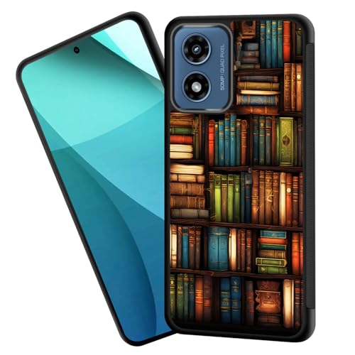 ZQLPLZR for Moto G Play 4G 2024 Case,Tire Anti-Skid Edges Cute Design Shockproof Bumper Full Protection Back Cover for Motorola Moto G Play 2024 6.5 inch,Vintage Bookshelf