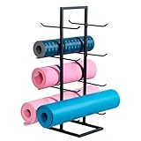 MyGift 4 Tier Modern Matte Black Metal Multi-Level Foam Roller Holder, Freestanding Double Sided Yoga Mat and Gym Exercise Equipment Rack, Holds 8 Mats