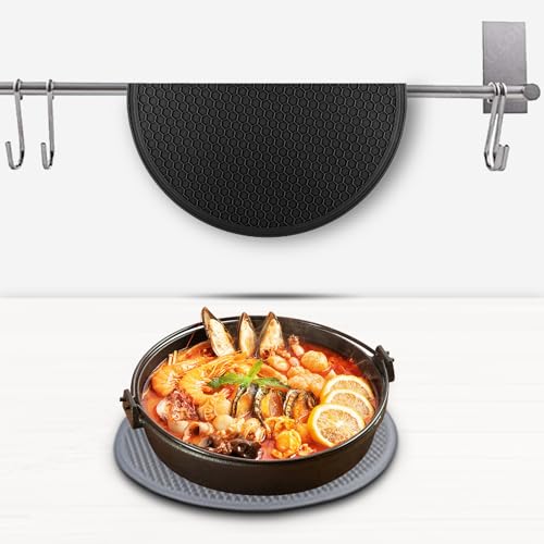 1 Pack Silicone Trivets for Hot Dishes, Heat Resistant Pads Pot Holders for Hot Pans, Non-Slip Trivet Mats for Kitchen Countertops Table, Black