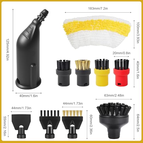 Eulihent 16 Stück für Kärcher Dampfreiniger Zubehör Easyfix SC1 SC2 SC3 SC4 SC5, Verlängerte Düse, Fugenbürste, Rundbürste, Schaber, Siegel, Mikrofaser-Tücher