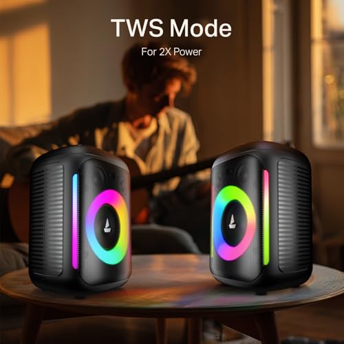 Image of Boat PartyPal 30, 25W Signature Sound, RGB LEDs, Wired Mic for Karaoke, Up to 6H Battery, TWS Mode, Multi Connect, Bluetooth Speaker, Wireless Speaker, Portable Speaker (Premium Black)