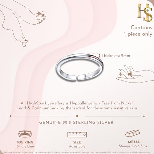 Image of HighSpark Silver Toe Ring /Band Ring for Women | 92.5 Sterling Silver Adjustable Toe Rings | 1 Piece Only | Minimal & Elegant Designs