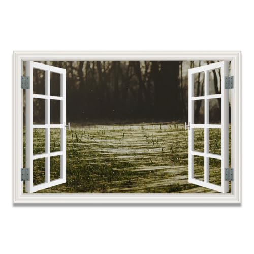 Cuadro lienzo efecto ventana con montañas nevadas de 20x30cm para pared