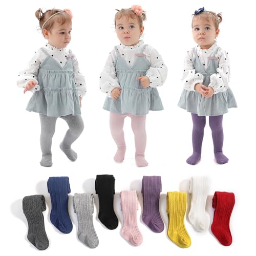 Image of EPEIUS Baby Girl Tights Cable Knit Cotton Seamless Footed Leggings 0-6Y