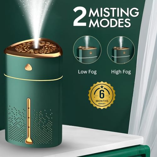 Image of Smart Ultrasonic Cool Mist Humidifier for Room & Bedroom | 1000ML Mini Humidifer for Home, Baby, Office | Auto-Off | Ultrasonic Humidfier with Night Light | 12H Runtime, 2 Spray Modes