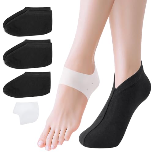Segbeauty 6 Count Sleep Lotion Cotton Socks for Women, 1 Pair of Silicone Heel Protector for Dry Feet, Moisturizing Socks for Cracked Heel Repair, Overnight Spa Feet Care Kit for Women Moisture Sock