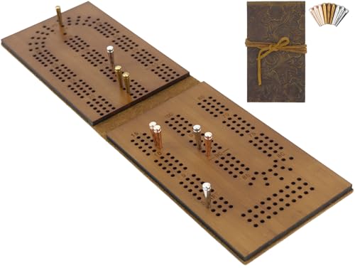 Travel Cribbage juego de mesa portátil en madera y cuero miniatura 2