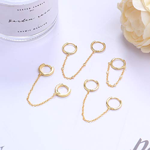 Ironbox 9Pcs Chain Earrings Gold Huggie Earrings Chain Cuff Earrings Jewelry Set Samll Chain Hoop Earrings Double Piercing Earrings For Women Men #TOP2