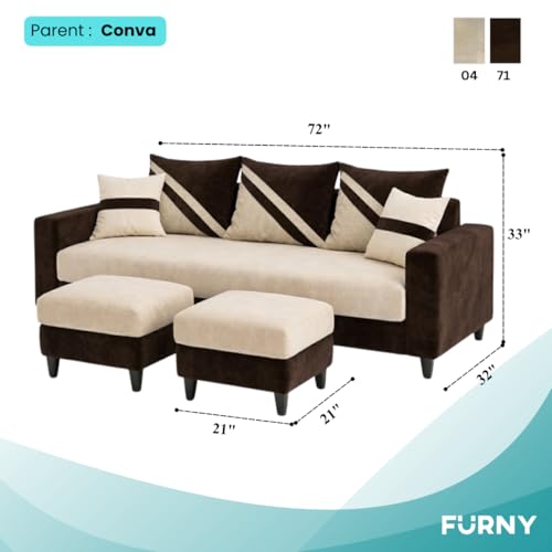 Image of SLEEPIFY Covelle 3 Seater Sofa Set with 2 Ottoman (Dark Brown - Cream) | Premium Soft Velvet | Plush Comfort Cushions | Modern Living Room Sofa | Spacious Comfortable Seating