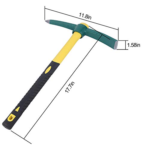 KINJOEK Pick Mattock Hoe, Forged Weeding Garden Pick Axe with 17.7 Inch Fiberglass Handle for Loosening Soil, Gardening, Camping or Prospecting