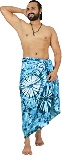 LA LEELA Homme Regular Beachwear Sarong Beach Wrap Casual Swim Bottom Long Pareo Turquoise, Tie Dye Taille Unique