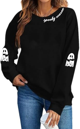 Halloween Sweatshirt for Women Halloween Ghost Long Sleeve Sweatshirts Spooky Season Fall Crewneck Pullover Tops