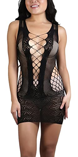 Image of ToBeInStyle Women's Stretch See Through Fishnet Novelty Mini Rave Party Dress