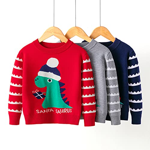 Toddler Boys Girls Christmas Cartoon Dinosaur Print Warm Knitted Sweater Long Sleeve Tops Little Girls Tan Sweater2