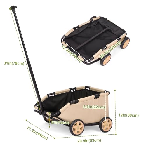 Mini-Hundewagen für Mini-Haustiere, faltbarer multifunktionaler Einkaufswagen mit ausziehbarem Ziehgriff, Doggie Wagon eingebautem Kissen und Sicherheitsseil mit Aufbewahrungstasche (Khaki)