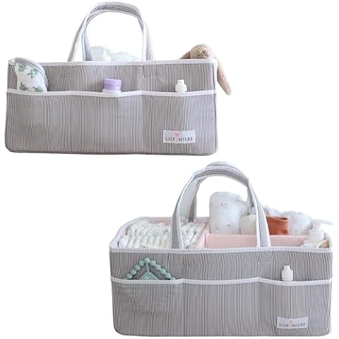 Lily Miles Extra Large Diaper Caddy - Bundle of 2 - Caddy Organizers for Baby Diapers, Wipes or Essentials - Mint & Blush Pink Cover