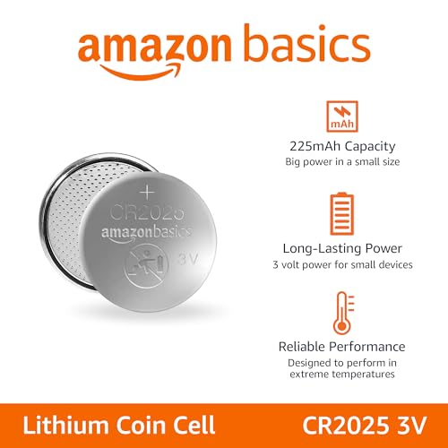 Image of Amazon Basics 2-Pack CR2025 Lithium Coin Cell Battery, 3 Volt, Long Lasting Power, Mercury-Free