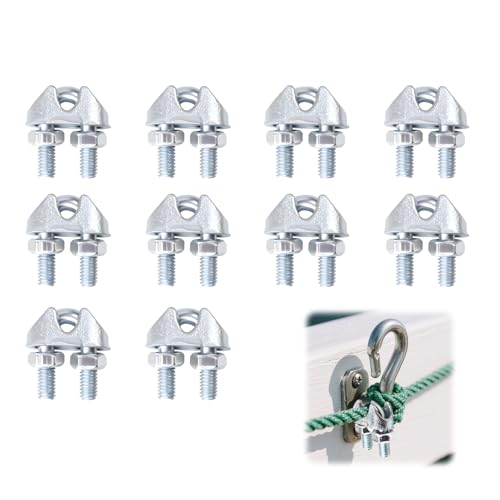 10 Pcs Wire Rope Clip M3 Cable Clamp for 3mm Wire Rope, Cable Grip Galvanized Steel U-Shape Bolt Saddle Fastener with Lock Nuts for Tensioning Wire Ropes Industry Household Transportation