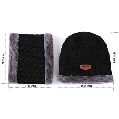 Conjunto de gorro de inverno feminino masculino com laço de círculo, conjunto de cachecol de lã reve