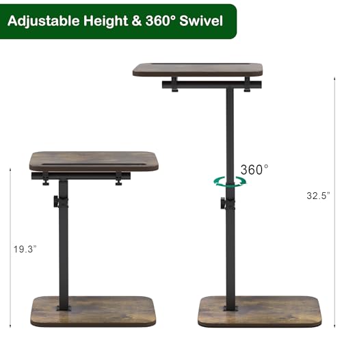 Image of 360 Swivel Sofa Side Table for Couch - Set of 2 - Adjustable Height Laptop Table for Work, TV Trays Table for Snacks Reading fits Bed Chair with Phone & Tablet Slot