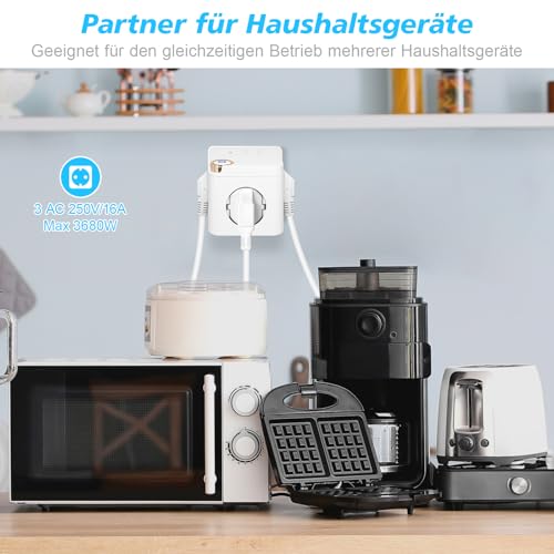 Steckdosenwürfel ohne Kabel, 6 in 1 Steckdosenleiste, 3 Fach Cube Mehrfachstecker mit Schalter, Mehrfachsteckdose mit 2 USB-A & 1 USB-C, 16A 3680W MAX Steckdosenadapter