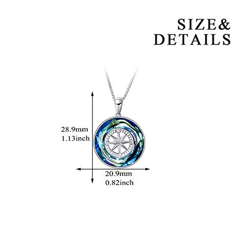 Aoboco Compass Necklace Sterling Silver Circle Pendant Necklace With Color-Changed Crystal, 2023 Graduation Jewelry Gift For Women Men Girls #TOP4