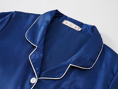 Unisex Kids Boys and Girls Pajama Sets Summer Short Sleeve Long Pants 2pcs Silky Sleepwear Button Down Loungewear2