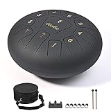 LIEKE Steel Tongue Drum,Zungentrommel 10 Zoll 11 Noten Handtrommel Schlagzeug Instrument Hand Pan für Yoga Meditation Klangheilung