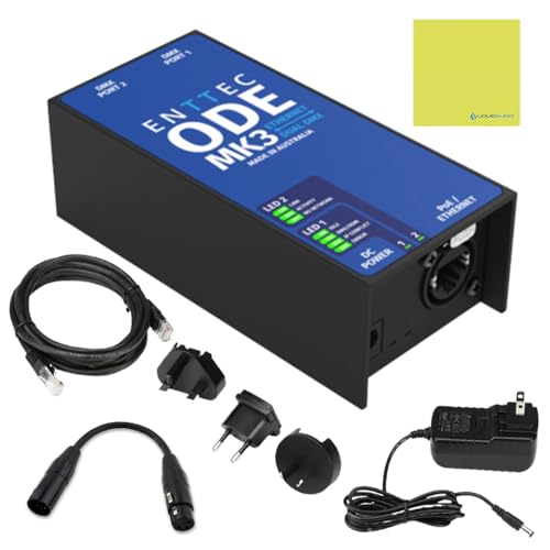 Enttec 70407 ODE MK3 Two-Universe Bidirectional DMX Ethernet Gateway Bundle w/DMX Adapter 5 Pin(M) to 3 Pin(F) XLR and Liquid Audio Polishing Cloth
