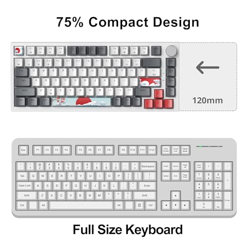 Image of Fogruaden Wired 75% Percent Mechanical Keyboard, Hot Swappable, Red Switch, TKL Mechanical Keyboard, Gasket Mount, RGB Backlit Compact Gaming Keyboard with Volume Knob(GreyWhite)