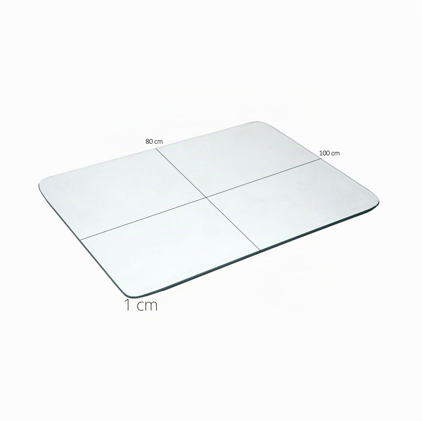 Plateau rectangulaire 100 x 80 cm en Verre trempé Transparent aux Angles arrondis épaisseur 1 cm - Dessus de Table résistant pour Tables Basses et Meubles