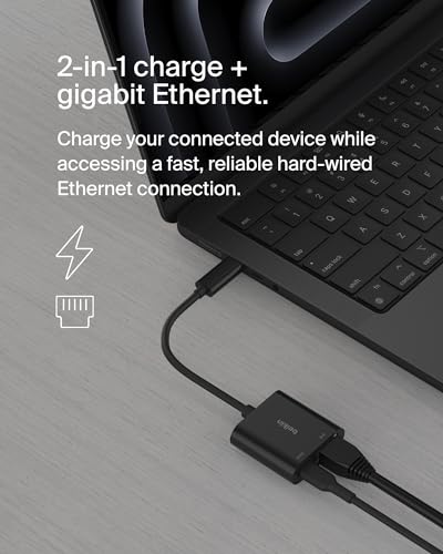 Belkin USB-C to イーサネット + USB-C 変換アダプター INC019btBK の商品画像 1