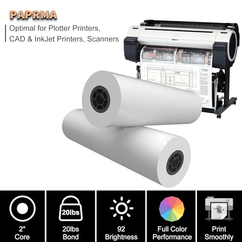 PAPRMA 24" x 150ft Wide Format Paper 2" Core, White Plotter Paper CAD Bond 2 Rolls by PAPRMA - Image 4