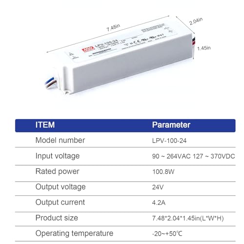 Image of LPV-100-24 24V 4.2A 100.8W AC-DC LED Driver Industrial Power Supply | IP67 Waterproof | Fanless Cooling | Outdoor Lighting