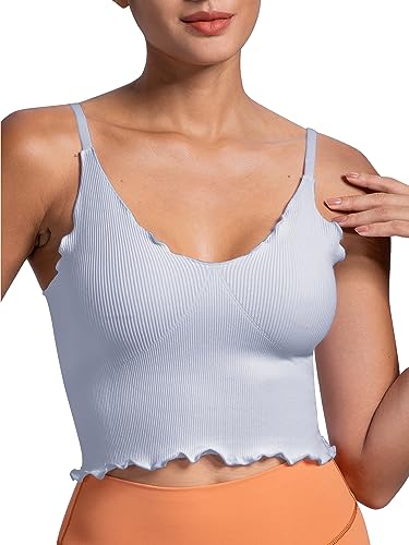 Image of Sunzel Tank Top for Women, V Neck Seamless Ribbed Crop Camisole with Ruffles