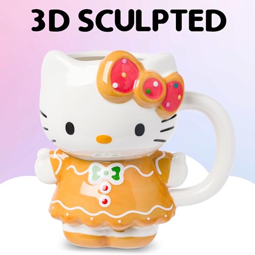 Image of Silver Buffalo Sanrio Hello Kitty Gingerbread Dress, 3D Sculpted Mug, 20oz | Ceramic, 0.59 Liters