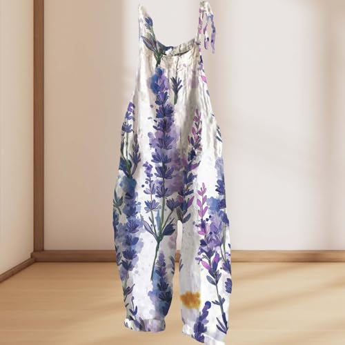 Floral Printed Jumpsuits For Womens Summer Boho Cotton Linen Wide Leg Overall Halter Baggy Comfy Jumpsuits4
